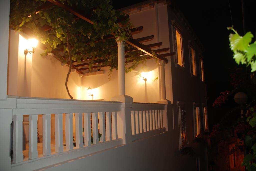 Villa exterior at night